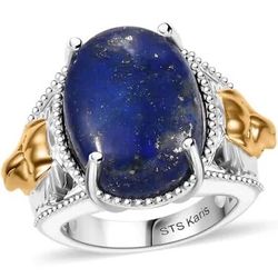  Karis Lapis Lazuli 7.00 ctw Solitaire Ring in 18K Yellow Gold Plated and Platinum Bond