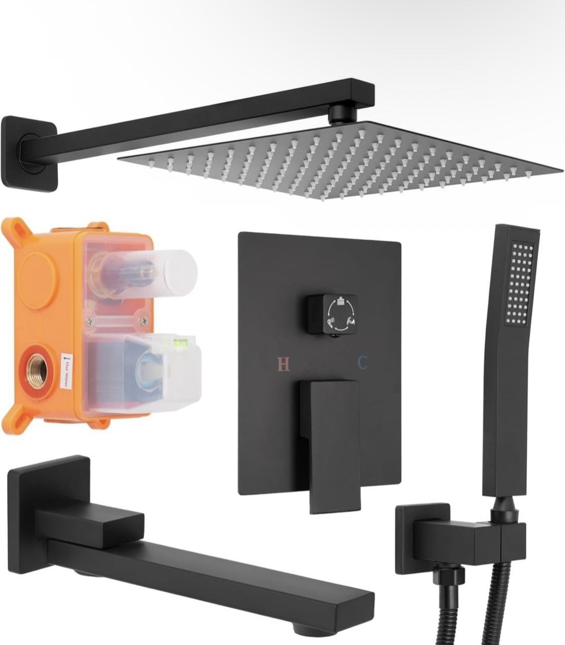 Shower System Set with Tub Spout 3 Function Wall Mounted Shower Faucet Combo Rainfall Shower Head and Handheld Spray Rough-in Valve Shower Tr