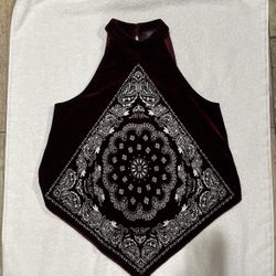 Reddish Burgundy Velvet Open Shoulder Top