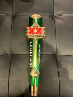Dos Equis XX Lager Especial Cerveza Beer Tap Handle 12” Tall Metallic Green