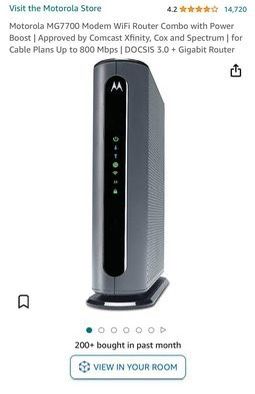 Motorola MG7700 Modem WiFi Router Combo with Power Boost