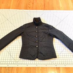 ANN TAYLOR LADIES BLACK BUTTON UP QUILTED WINDBREAKER JACKET COAT EXTRA SMALL
