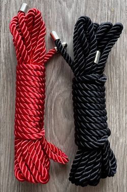 Durable Silk Soft Rope Black Red Braided Satin Twisted Cord 32ft 2pc