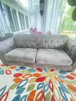 Gray Tufted Velvet Button Sofa