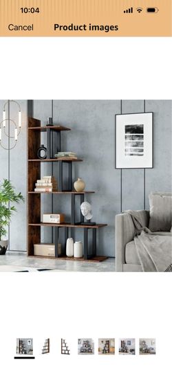 Brand: Generic Silver Ladder Bookshelf, 5-Tier Decorative Shelf, Rustic Brown,63'' H X 34.6'' W X 11.8'' D.