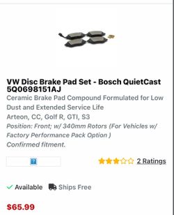 Brake pads front Bosch Quiet Cast VW  Mk7