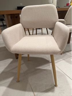 HomeRoots Beige and Oak Fabric and Steel Dining Arm Chairs