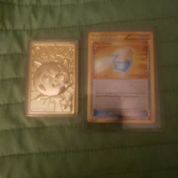 Pokémon Gold Plated Card And Trainer Card