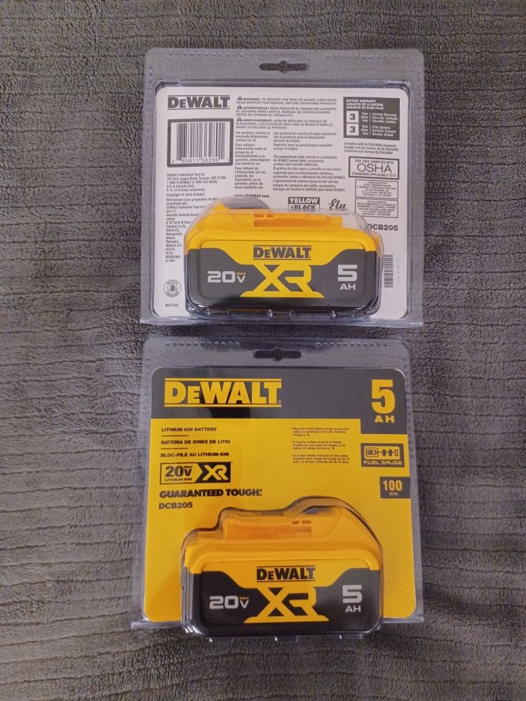 Two New Dewalt 20V 5ah XR Batteries