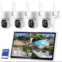 2K 10x Mixed Zoom Wireless Security Camera System Outdoor With Monitor