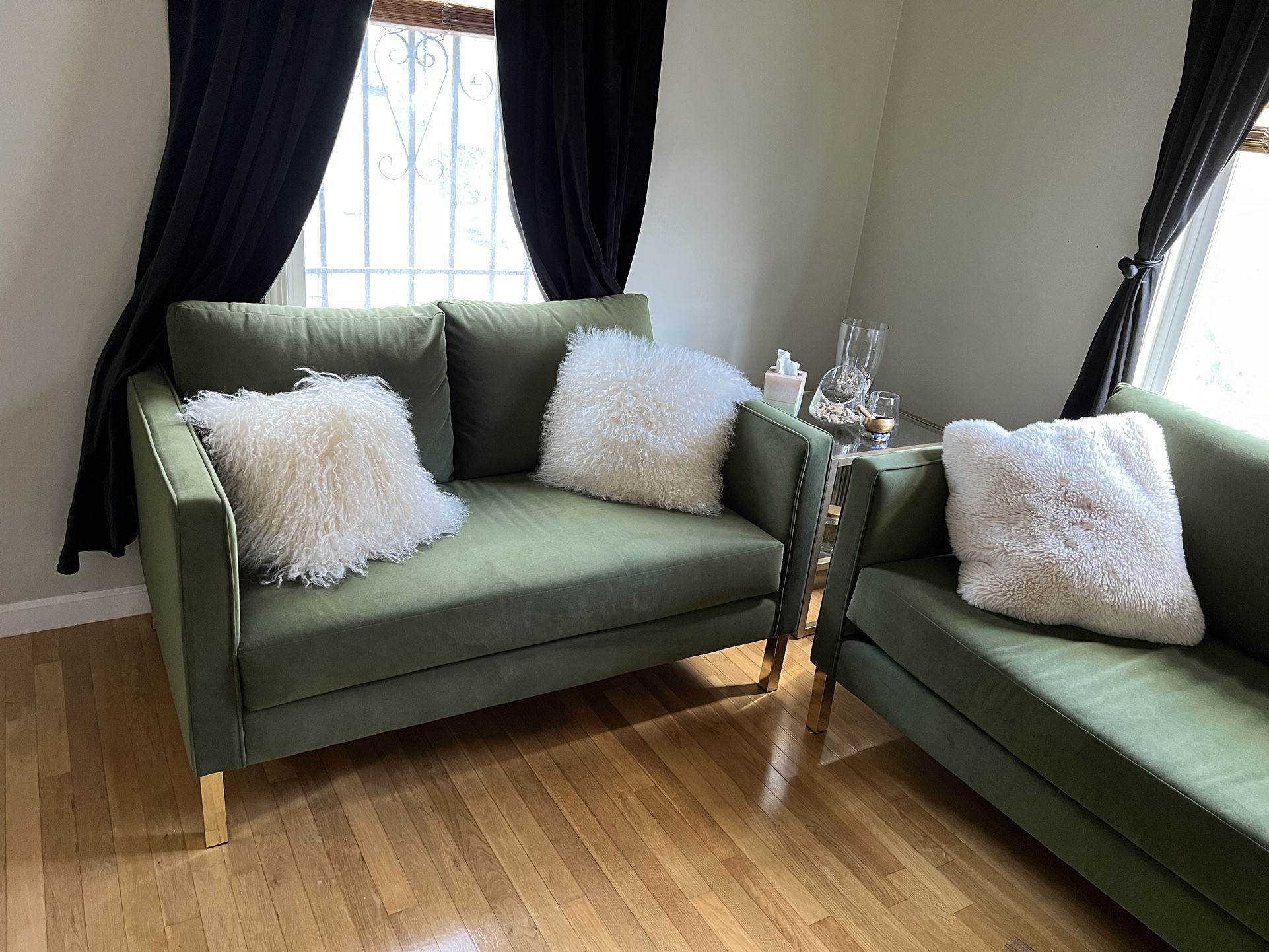 Green Velvet Couches With Gold Legs