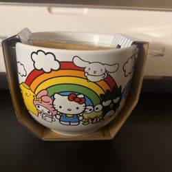 Hello Kitty Bowl With Chop Sticks