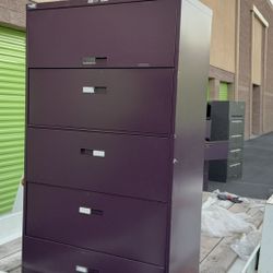 Meatal heavy duty File cabinet 42" L x 18" W x 65" maroon, 3 pcs available, no keys,
