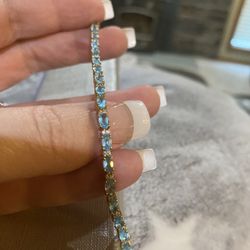 Paraiba Apatite and Moissanite Tennis Bracelet  8” - new