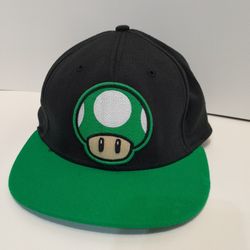 Super Mario Green 1 Up Mushroom Hat Stretch Band One Size Cap Flat Brim Tek Flex