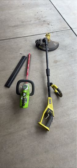 Ryobi String Trimmer and Greenworks Hedge Trimmer(TOOL ONLY NO BATTERY)