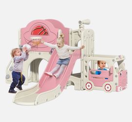 9in1 Toddler Slide, Kids Slide with Climber Playset, Indoor Outdoor Bus Playhous