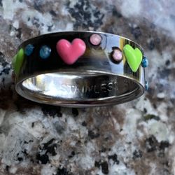 Stainless Steel Hearts Ring (6.5/7)