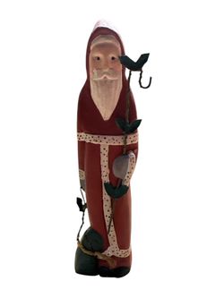 Santa Midwest of Cannon Falls Pencil Wooden Santa Holding Tree  10”Rustic Folk Art