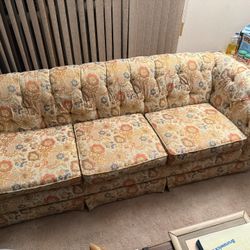 Vintage Couch With Floral Brocade Upholstery 