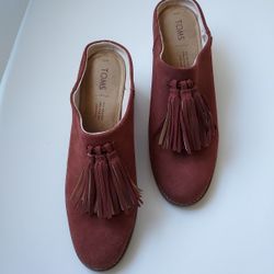 TOMS  Size 9 Leila Tassel Mules Suede Womens Burgundy Dress Casual 