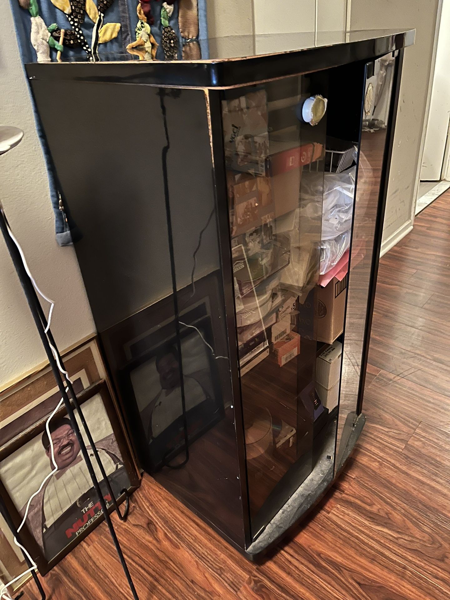 Black Media Cabinet Double Glass Doors