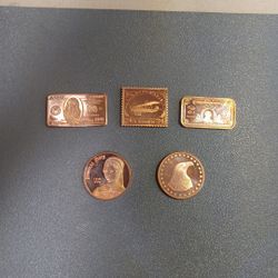 999 Fine Copper Bars Lot Of 5 Approx 1 Ounce Each