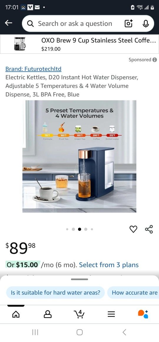 Electric Kettles, D20 Instant Hot Water Dispenser, Adjustable 5 Temperatures & 4 Water Volume Dispense, 3L BPA Free, Blue