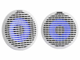 Kicker 51KM614FL 6.5-Inch (165mm) Thin-Mount Marine Coaxial Speakers with RGB LED, 4-Ohm, White & Silver Grilles Included