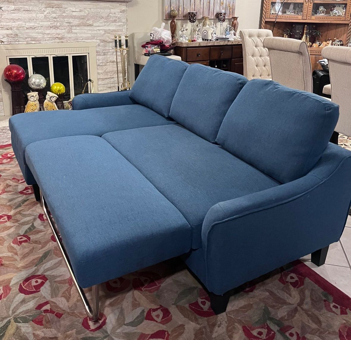 Ashley HomeStores Blue 83” Sleeper Sectional Sofa with LAF Chaise
