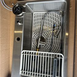 KRAUS Topmount Workstation Kitchen Sink with Commercial Pull-Down Faucet & Glass Rinser