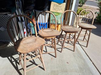 4 vintage bar stools swivel back rest wood usa made