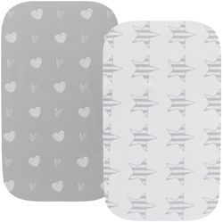 Waterproof changing Pad cover set of 2 Pack Stretch Jersey Knit Super Soft grey love & Stars