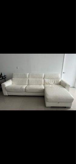 White Leather Sofa with Bed
