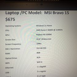 MSI Bravo 15 Gaming Laptop