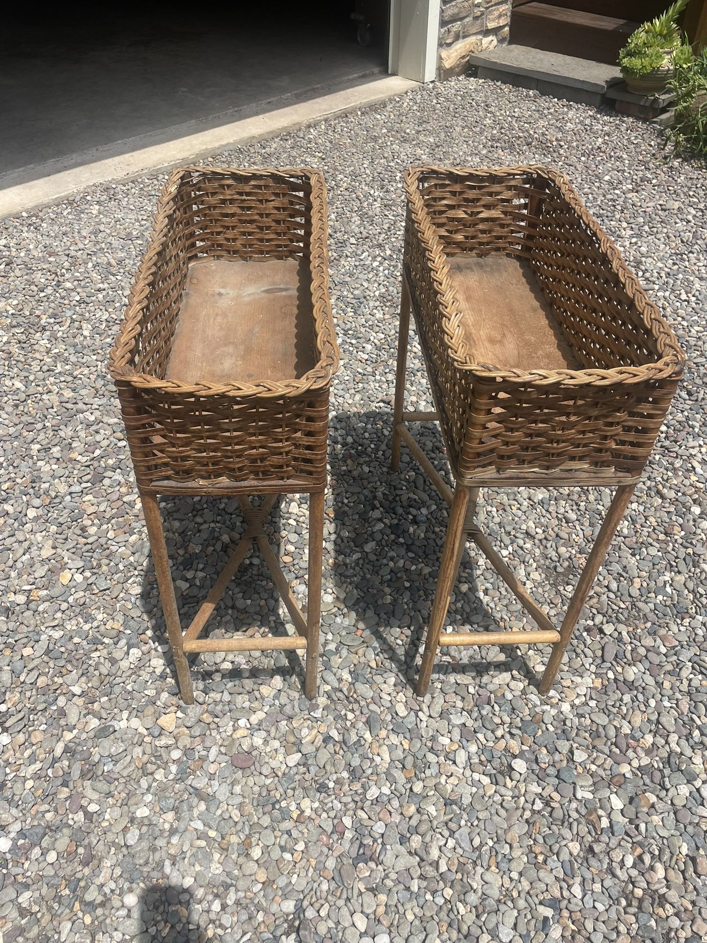 Pair of Antique Wicker Plant Stands 