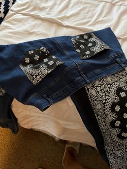 Denim Shorts with Bandana Paisley Pockets