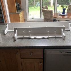 Entryway Or Kids Room White Shelves With Coat, Clothing Hooks 