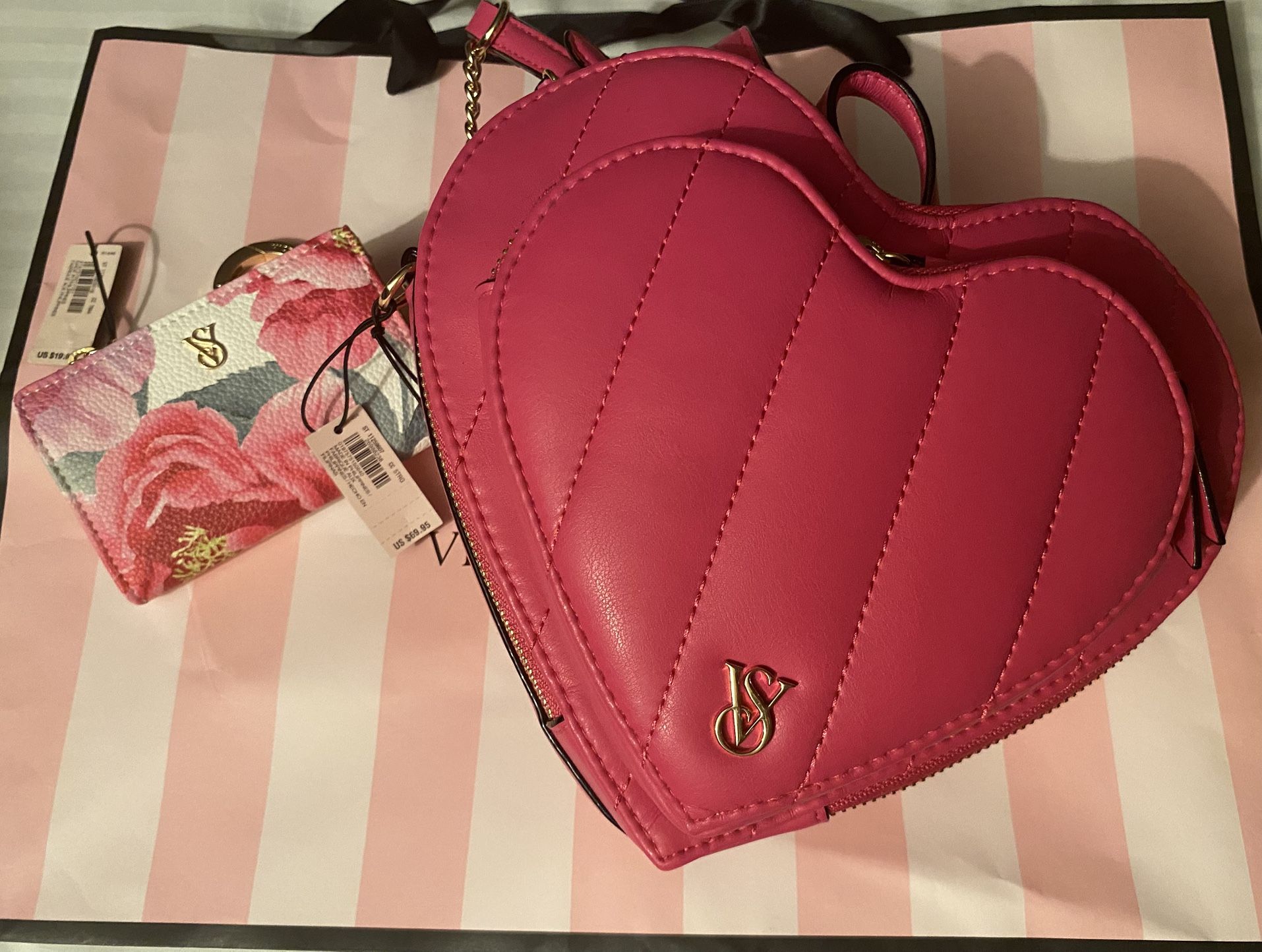 Victoria Secret Double Heart Purse & Keychain Wallet