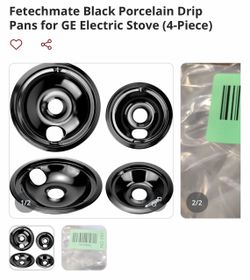 Fetechmate Black Porcelain Drip Pans for GE Electric Stove 4-Piece