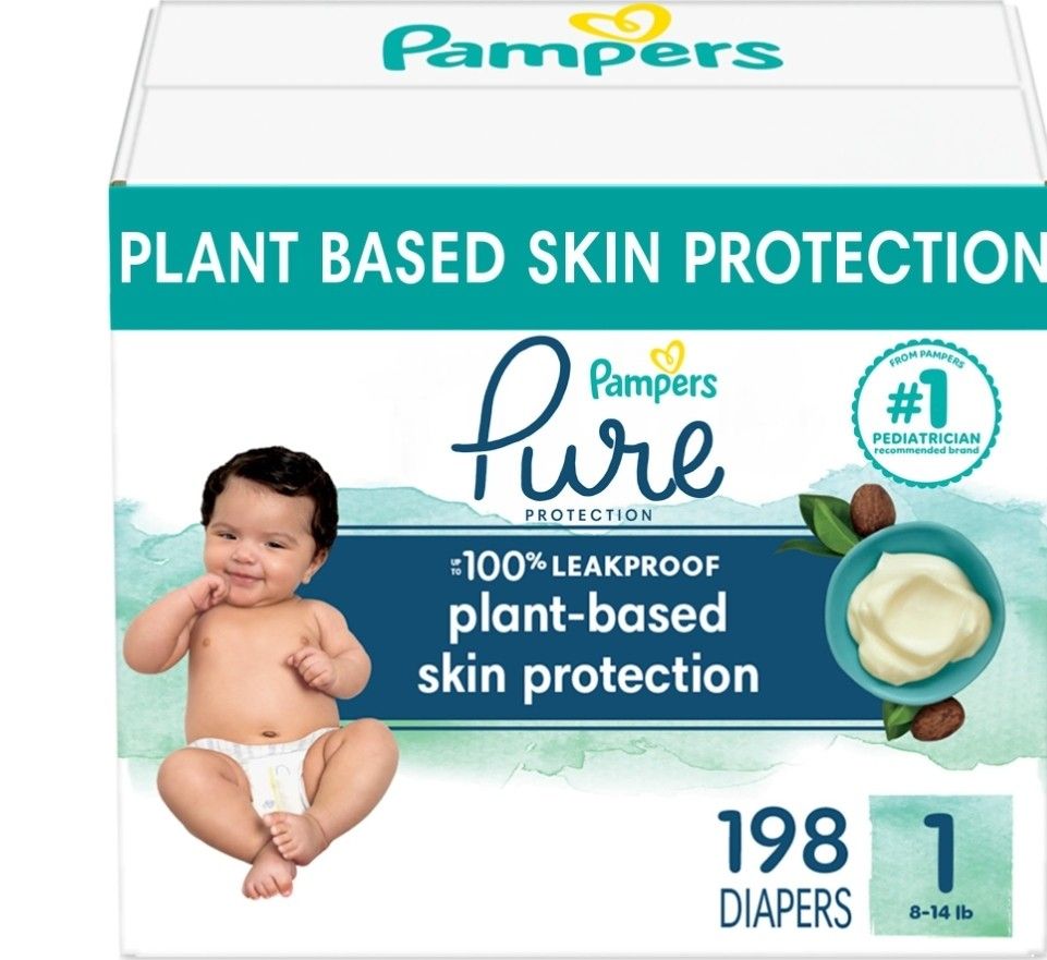 Pampers Pure Baby Diapers, Size 1 (8-14 lbs), 198 Ct
