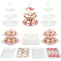 10pcs Cake Rack Set, Including 3 Double Layered Cupcake Racks+3 Triple Layered Cupcake Racks+4 Appetizer Trays, Suitable For Party And Christmas Party