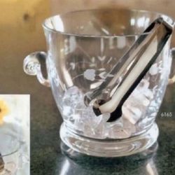 TWO ICE BUCKET WITH/ TONGS VTG PRINCESS HOUSE CRYSTAL HERITAGE 8” IN and 7” IN