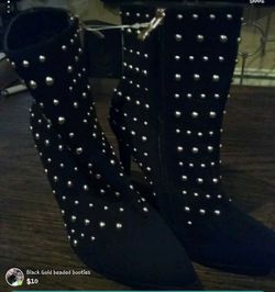 Black gold beaded booties