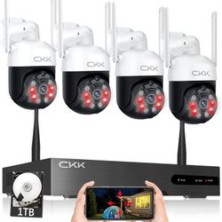 8CH Wireless Security Camera System With 4Pcs PTZ cameras, 2-Way Audio