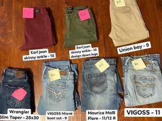 COLORED AND BLUE JEANS - BRAND NAME/SIZE/PRICES UNDER/ON PICS