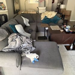 Large Comfy Sectional Couch Gray