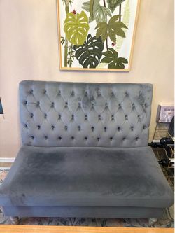 Grey velvet loveseat