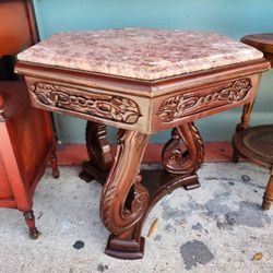 Beautiful Vintage Oriental Asian Marble Top Wood Table