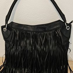 Atmosphere  Fringed Purse  Shoulder Bag  PVC  Black with Silver Accents